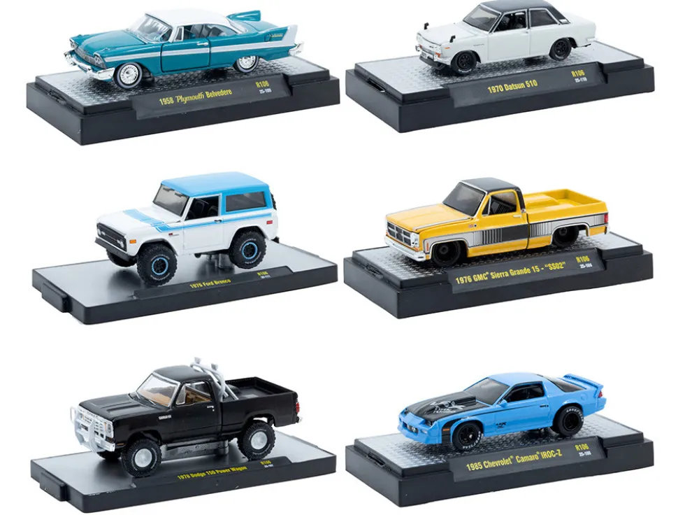 Auto-Thentics 6 piece Set Release 106 IN DISPLAY CASES Limited Edition 1/64 Diecast Model Cars by M2 Machines