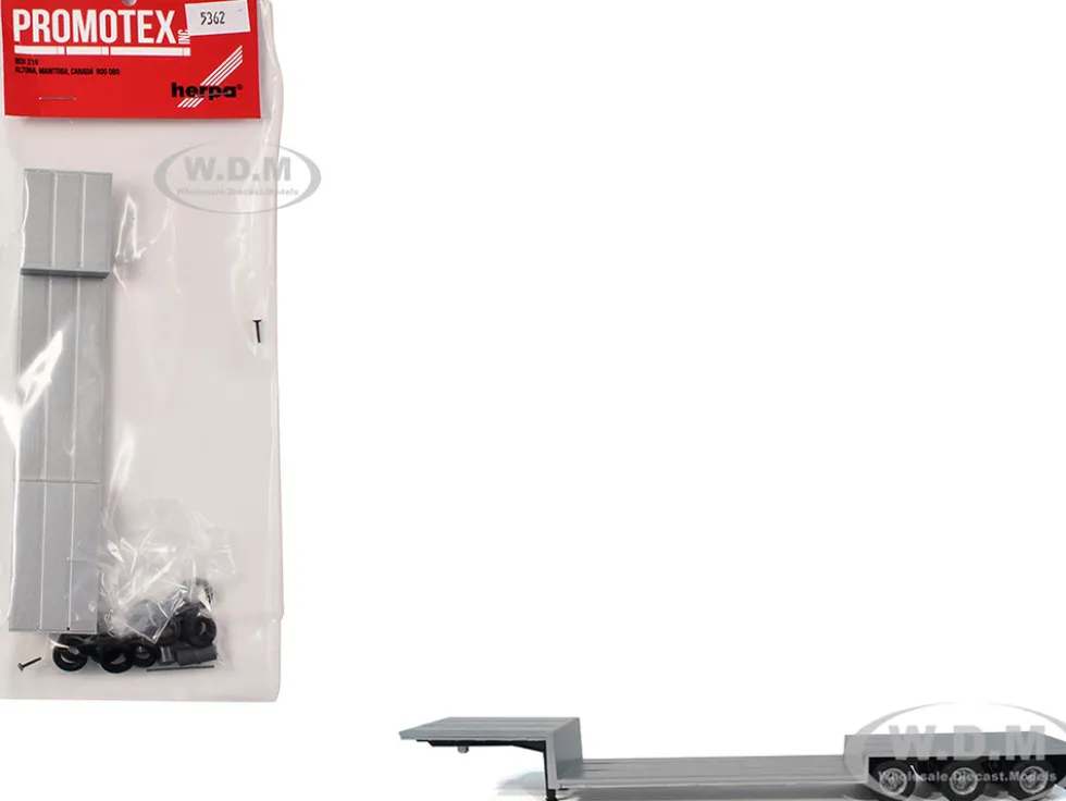 3-Axle Double-Drop Flatbed Trailer Silver Top 1/87 (HO) Plastic Model by Promotex