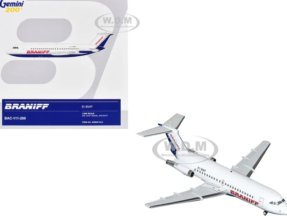 BAC 111-200 Commercial Aircraft "Braniff International Airways" (EI-BWP) White with Blue Tail "Gemini 200" Series 1/200 Diecast Model Airplane by GeminiJets