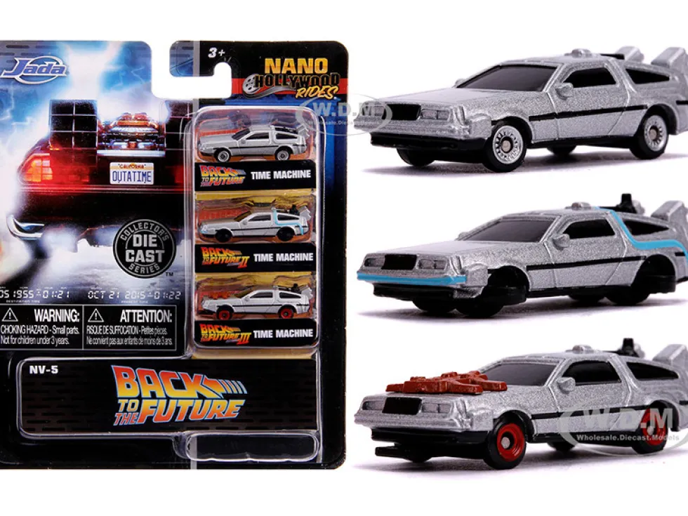 Back to the Future Time Machine 3 piece Set Nano Hollywood Rides Diecast Models Jada 31583