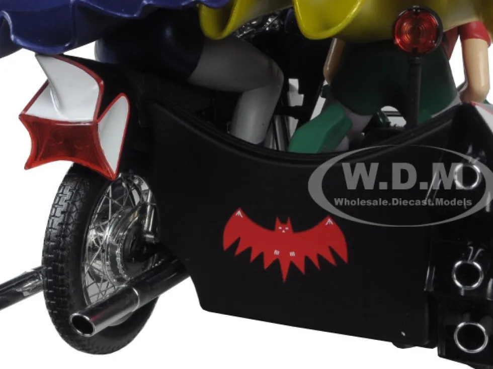 1966 Batcycle Elite Edition and Side Car with Batman and Robin Figures 1/12 Diecast Model Hot Wheels CMC85