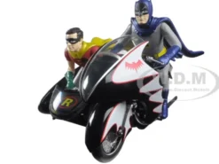 1966 Batcycle Elite Edition and Side Car with Batman and Robin Figures 1/12 Diecast Model Hot Wheels CMC85
