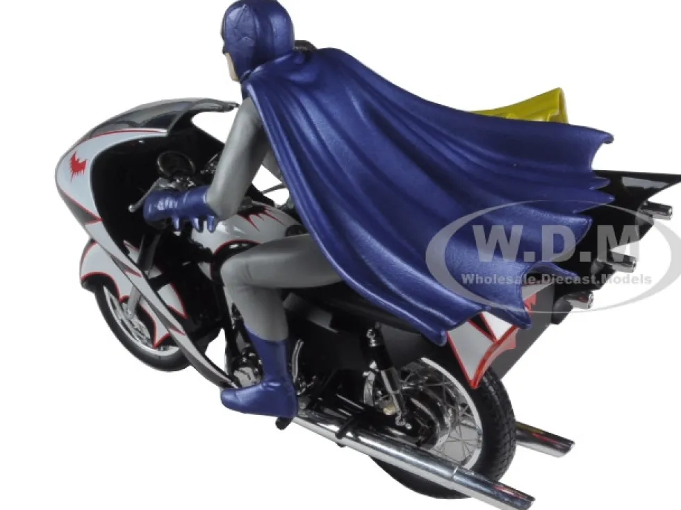 1966 Batcycle Elite Edition and Side Car with Batman and Robin Figures 1/12 Diecast Model Hot Wheels CMC85
