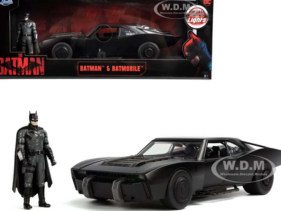 Batmobile Matt Black with Lights Batman Diecast Figurine The Batman 2022 Movie DC Comics 1/18 Diecast Model Car Jada 32504