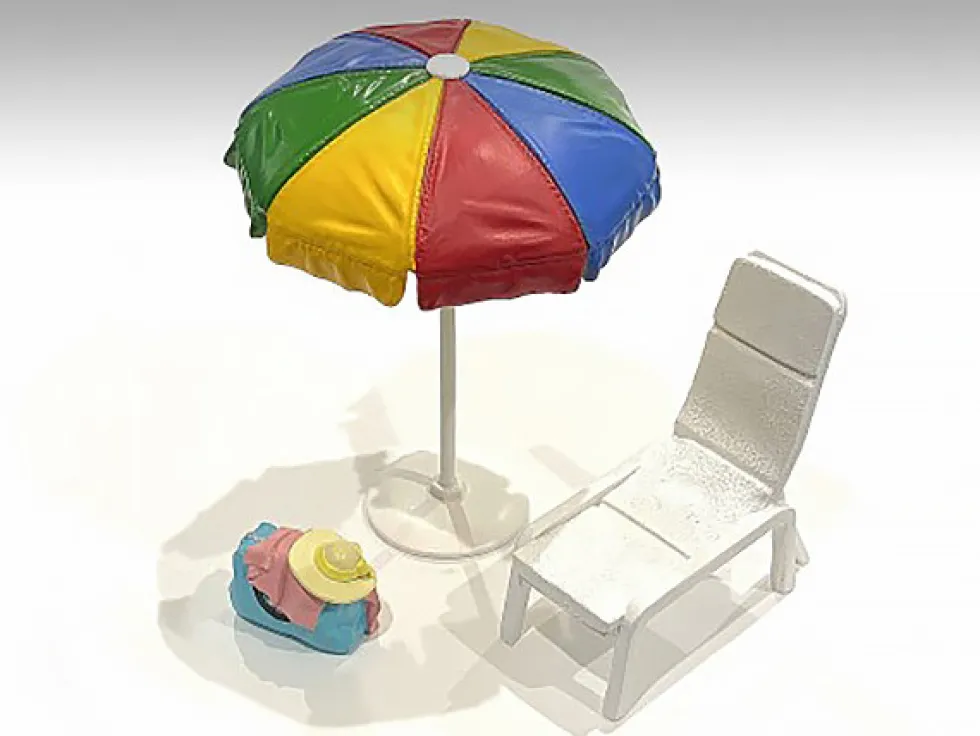 Beach Girls Accessories Beach Chair and Beach Umbrella and Duffle Bag for 1/18 Scale Models American Diorama AD76317