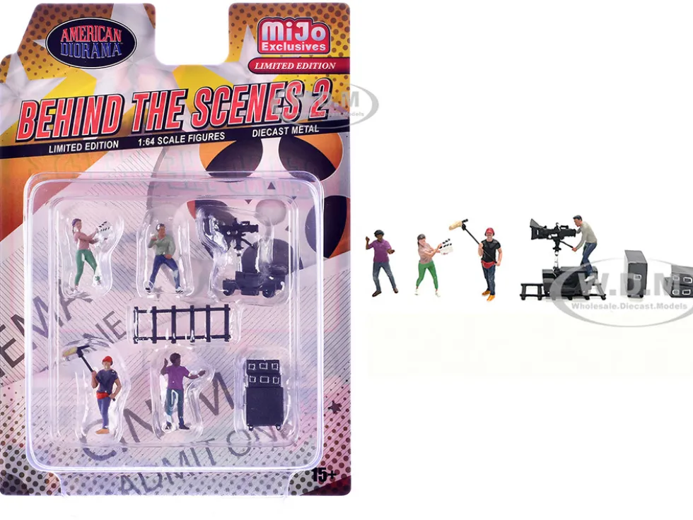 Behind The Scenes #2 7 piece (4 People, 3 Accessories) Diecast Figures Set 1/64 Scale Models by American Diorama