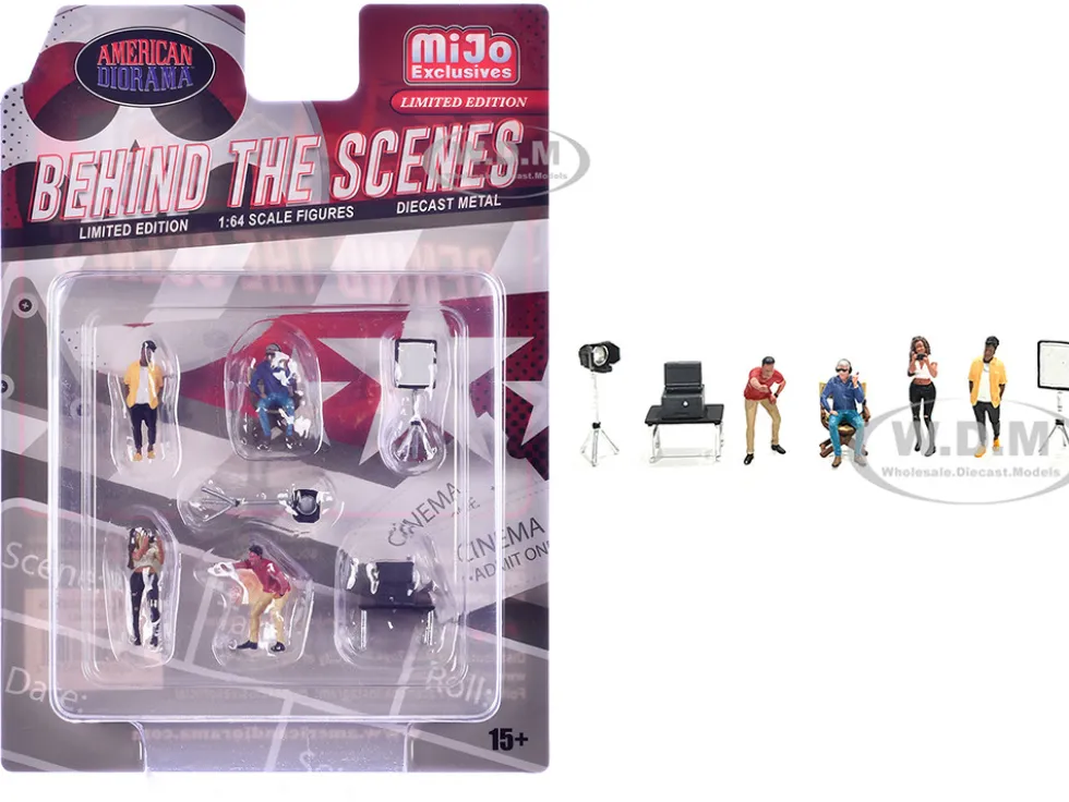 Behind The Scenes 7 piece (4 People, 3 Accessories) Diecast Figures Set 1/64 Scale Models by American Diorama