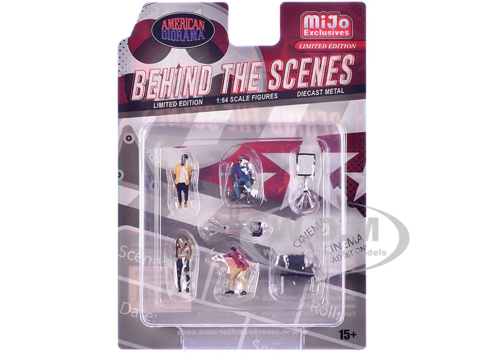 Behind The Scenes 7 piece (4 People, 3 Accessories) Diecast Figures Set 1/64 Scale Models by American Diorama