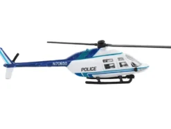 Bell 206 Jetranger Helicopter White and Blue Police N70650 with Runway Section Diecast Model Runway24 RW055