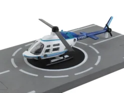 Bell 206 Jetranger Helicopter White and Blue Police N70650 with Runway Section Diecast Model Runway24 RW055