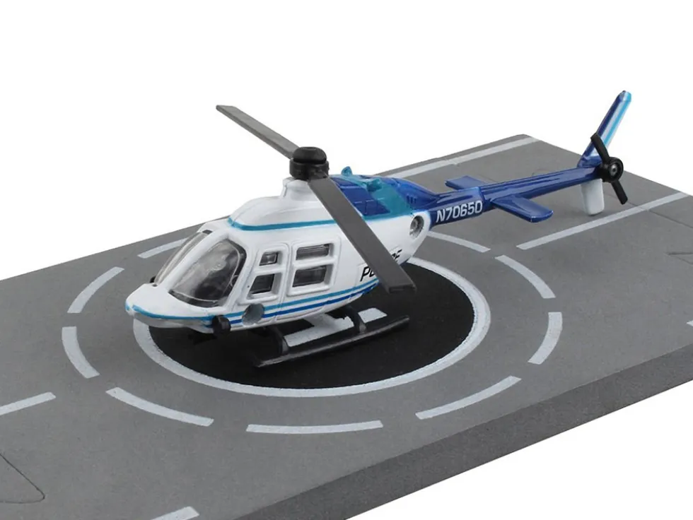 Bell 206 Jetranger Helicopter White and Blue Police N70650 with Runway Section Diecast Model Runway24 RW055