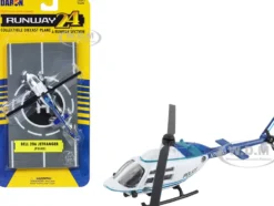 Bell 206 Jetranger Helicopter White and Blue Police N70650 with Runway Section Diecast Model Runway24 RW055