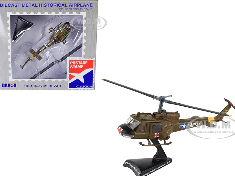 Bell UH 1 Iroquois Huey Helicopter MEDEVAC United States Army 1/87 (HO) Diecast Model Postage Stamp PS5601-2