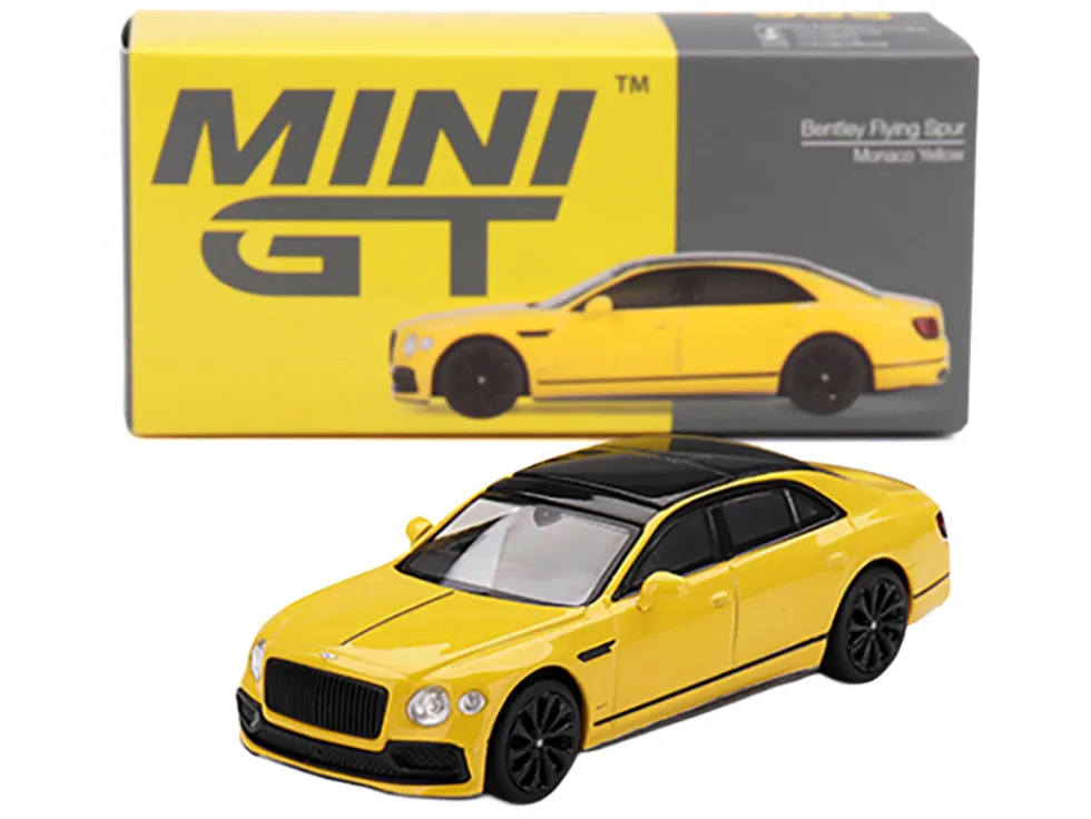Bentley Flying Spur Monaco Yellow with Black Top Limited Edition 1/64 Diecast Model Car by Mini GT