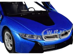 2018 BMW i8 Coupe Metallic Blue Black Top 1/24 Diecast Model Car Motormax 79359