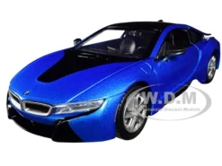 2018 BMW i8 Coupe Metallic Blue Black Top 1/24 Diecast Model Car Motormax 79359