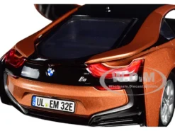 2018 BMW i8 Coupe Metallic Orange Black Top 1/24 Diecast Model Car Motormax 79359