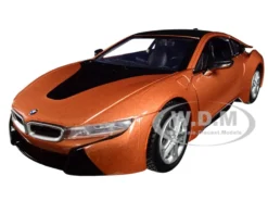 2018 BMW i8 Coupe Metallic Orange Black Top 1/24 Diecast Model Car Motormax 79359