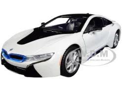 2018 BMW i8 Coupe Metallic White Black Top 1/24 Diecast Model Car Motormax 79359