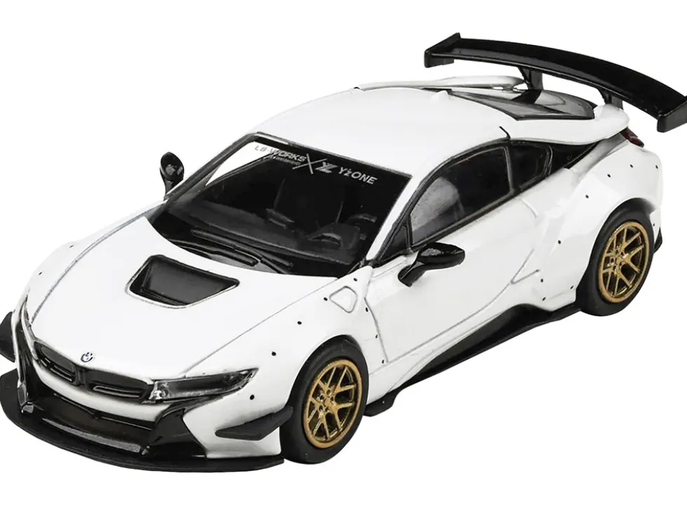 BMW i8 Liberty Walk White Gold Wheels 1/64 Diecast Model Car Paragon Models PA-55152