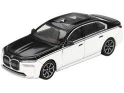 BMW i7 xDrive60 Dravit Alpine White and Black Sapphire Limited Edition 1/64 Diecast Model Car by Mini GT