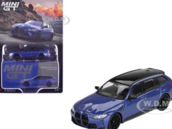 BMW M3 Competition Touring Portimao Blue Metallic with Black Top 1/64 Diecast Model Car by Mini GT