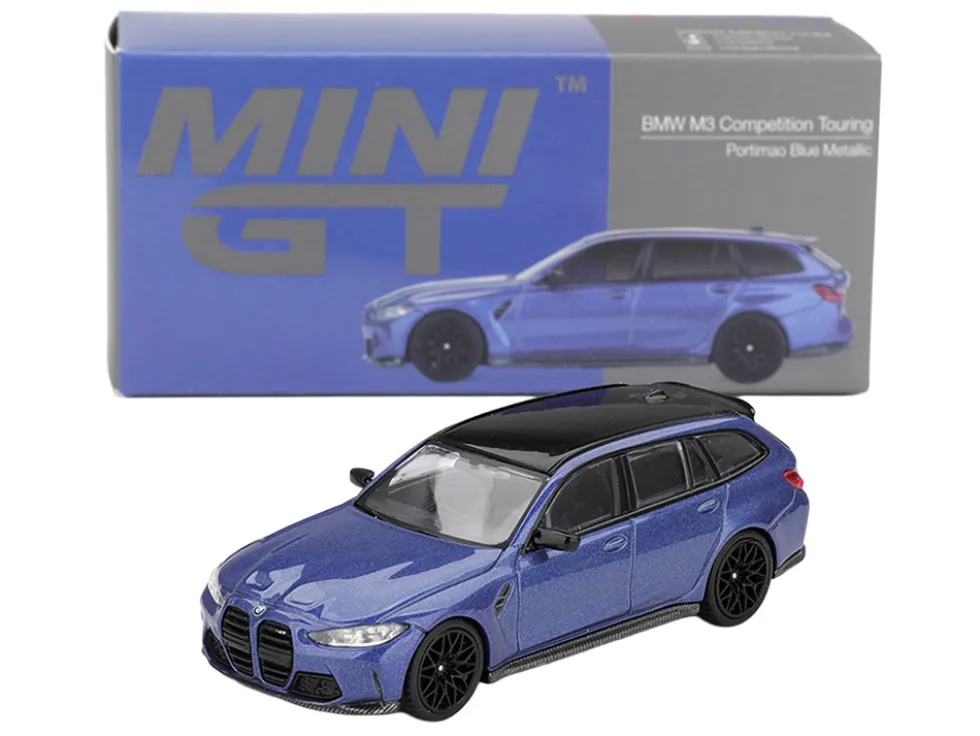 BMW M3 Competition Touring Portimao Blue Metallic with Black Top 1/64 Diecast Model Car by Mini GT