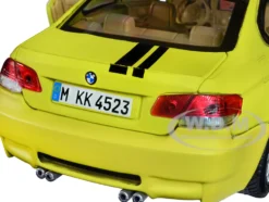 BMW M3 Coupe Neon Yellow Matt Black Top Stripes GT Racing Series 1/24 Diecast Model Car Motormax 79511y