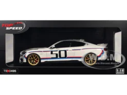 BMW M4 3.0 CSL #50 White with Blue and Red Stripes 1/18 Model Car by Top Speed