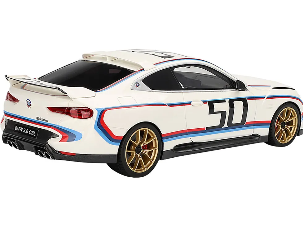 BMW M4 3.0 CSL #50 White with Blue and Red Stripes 1/18 Model Car by Top Speed