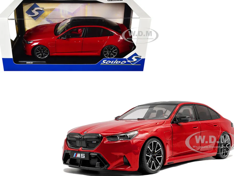 2025 BMW M5 Fire Red with Black Top 1/18 Diecast Model Car by Solido