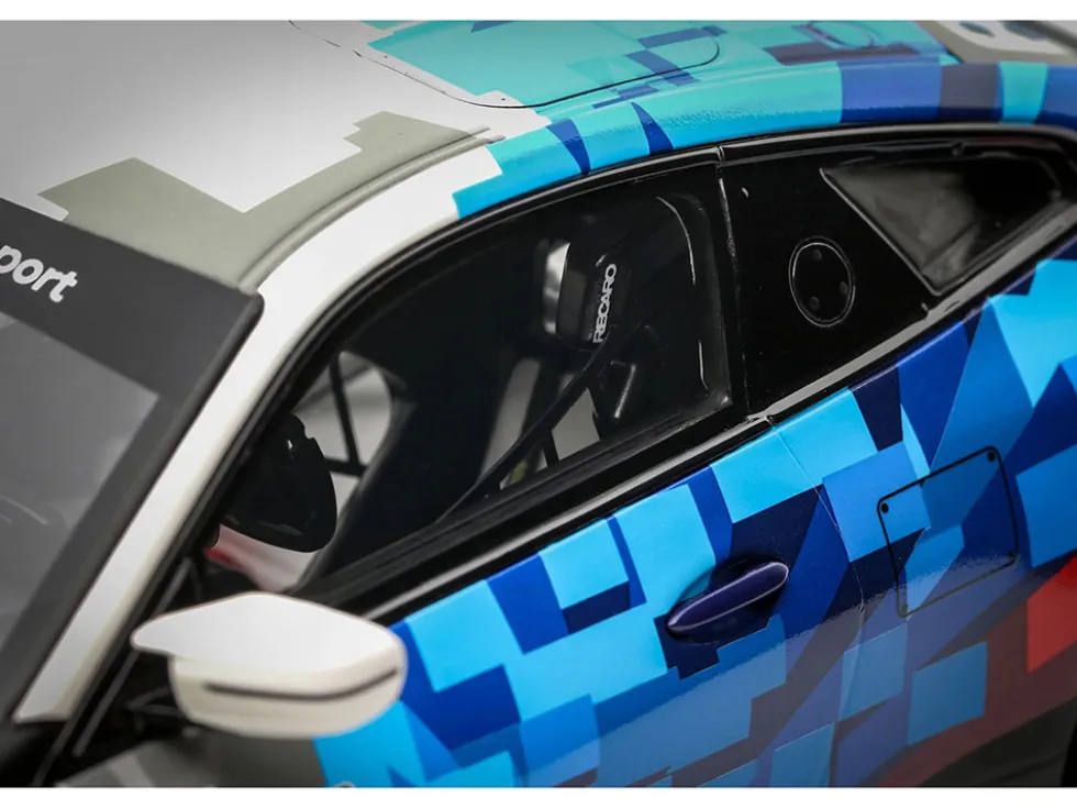 2024 BMW M4 GT4 #1 "M Motorsport Livery" Black and White with Red and Blue Graphics Limited Edition to 999 pieces Worldwide 1/18 Model Car by Otto Mobile