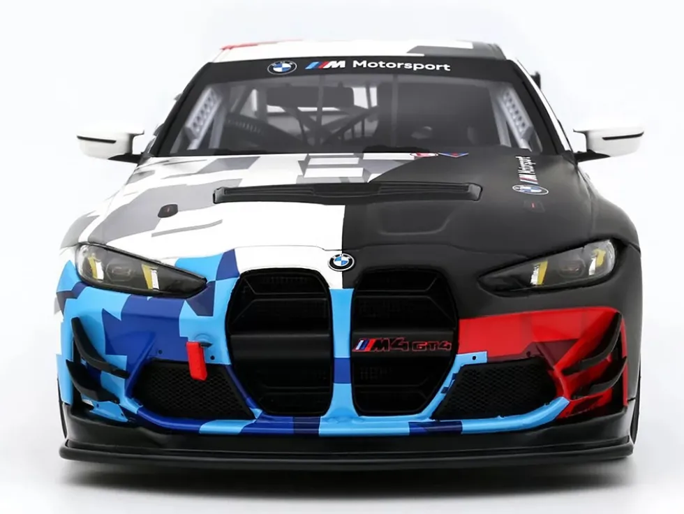2024 BMW M4 GT4 #1 "M Motorsport Livery" Black and White with Red and Blue Graphics Limited Edition to 999 pieces Worldwide 1/18 Model Car by Otto Mobile