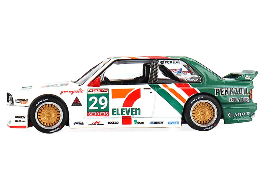 BMW M3 "Kaido Works Larry Chen V1" #29 "7-Eleven" White and Green with Graphics (Designed by Jun Imai) "Kaido House" Special 1/64 Diecast Model Car by Mini GT