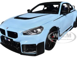 2024 BMW M2 Performance Parts Zandvoort Blue with Carbon Top and Black Stripes 1/18 Diecast Model Car by Solido