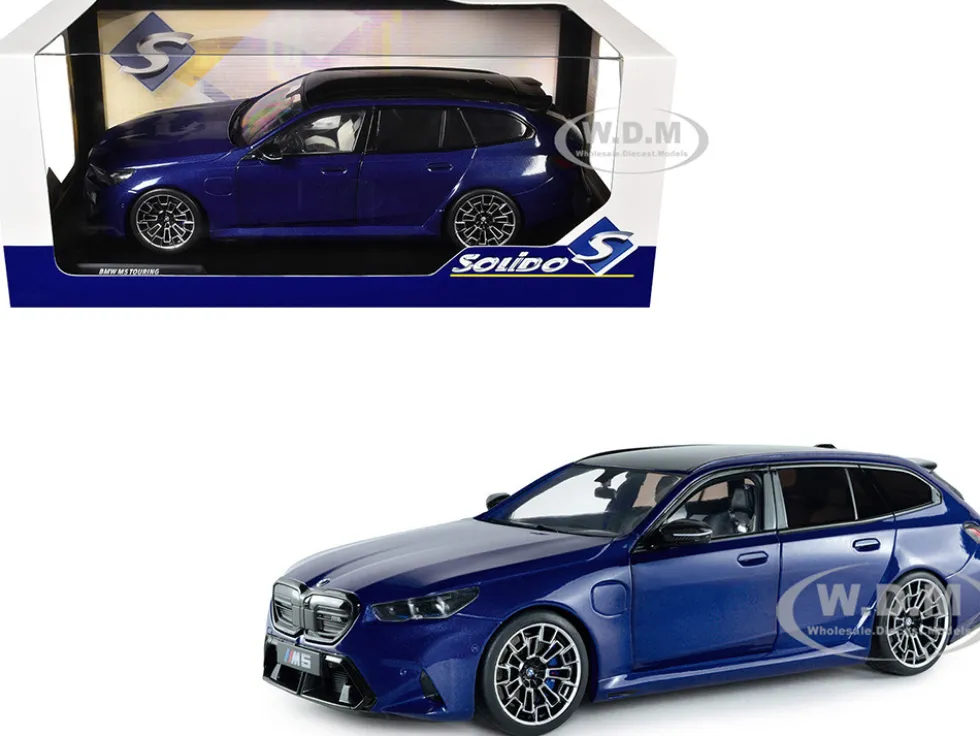 2025 BMW M5 Touring Marina Bay Blue Metallic with Black Top 1/18 Diecast Model Car by Solido