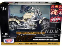 BMW R 1200 C Motorcycle Cream James Bond 007 Tomorrow Never Dies 1997 Movie James Bond Collection Series 1/18 Diecast Model Car Motormax 79845