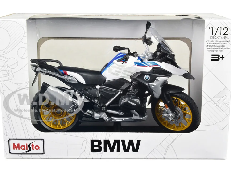 BMW R1250 GS White Blue Red Stripes 1/12 Diecast Motorcycle Model Maisto 31101-20100