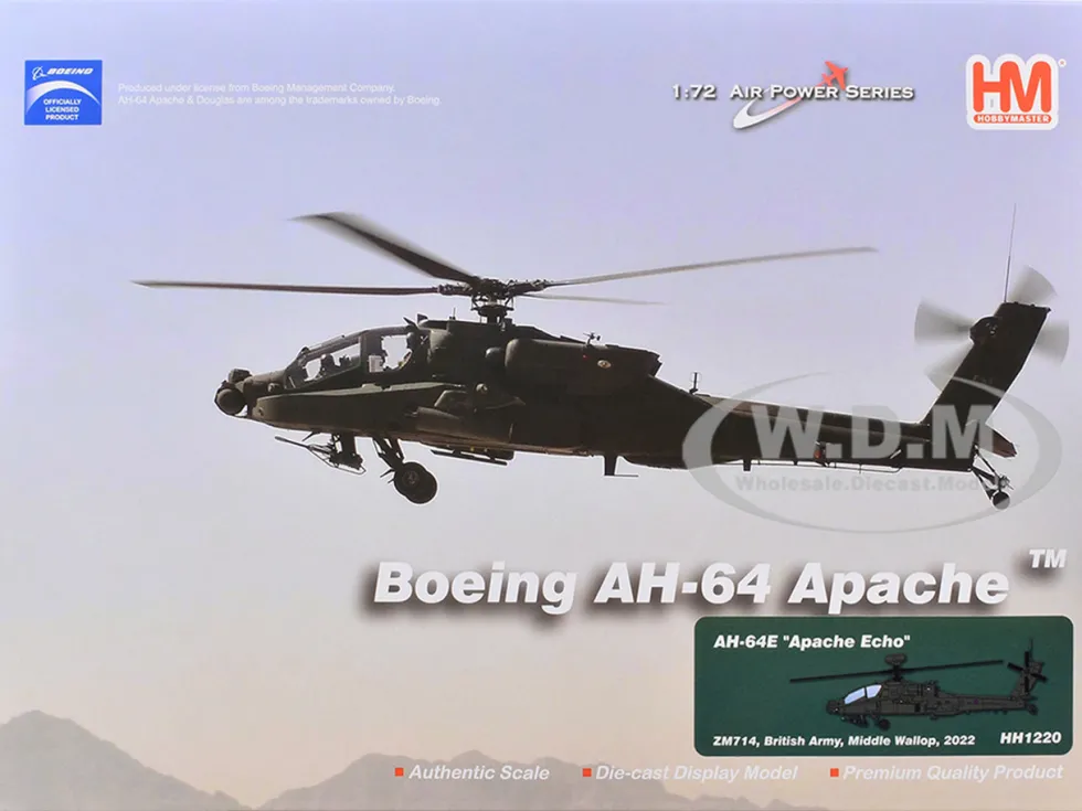 Boeing AH-64E Apache Echo Attack Helicopter "ZM714, Middle Wallop" (2022) British Army "Air Power Series" 1/72 Diecast Model by Hobby Master