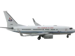 Boeing 737 700 Aircraft Royal Australian Air Force 100th Anniversary A36 001 White with Blue Stripes Gemini Macs Series 1/400 Diecast Model Airplane GeminiJets GM135