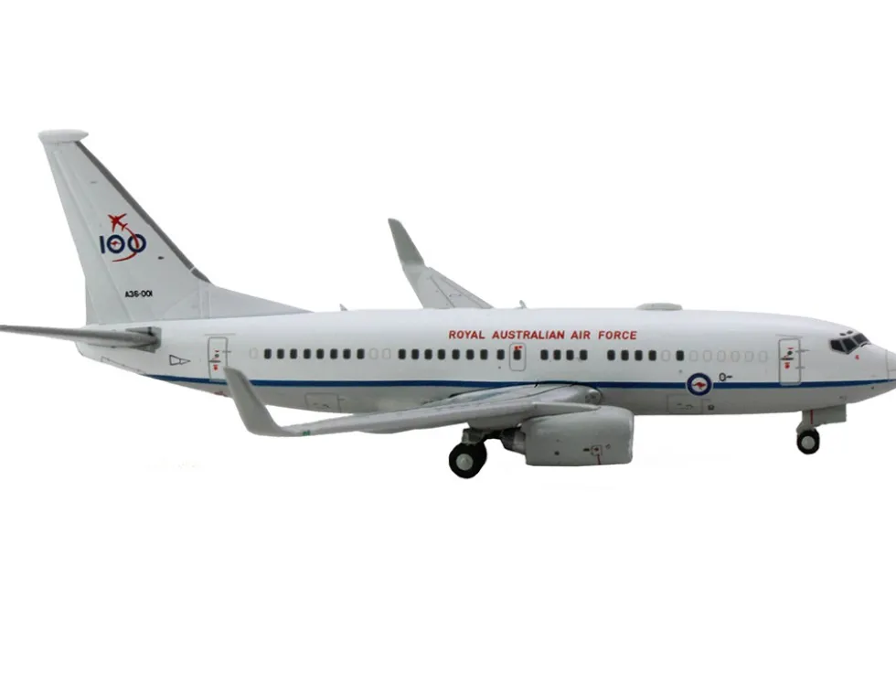 Boeing 737 700 Aircraft Royal Australian Air Force 100th Anniversary A36 001 White with Blue Stripes Gemini Macs Series 1/400 Diecast Model Airplane GeminiJets GM135
