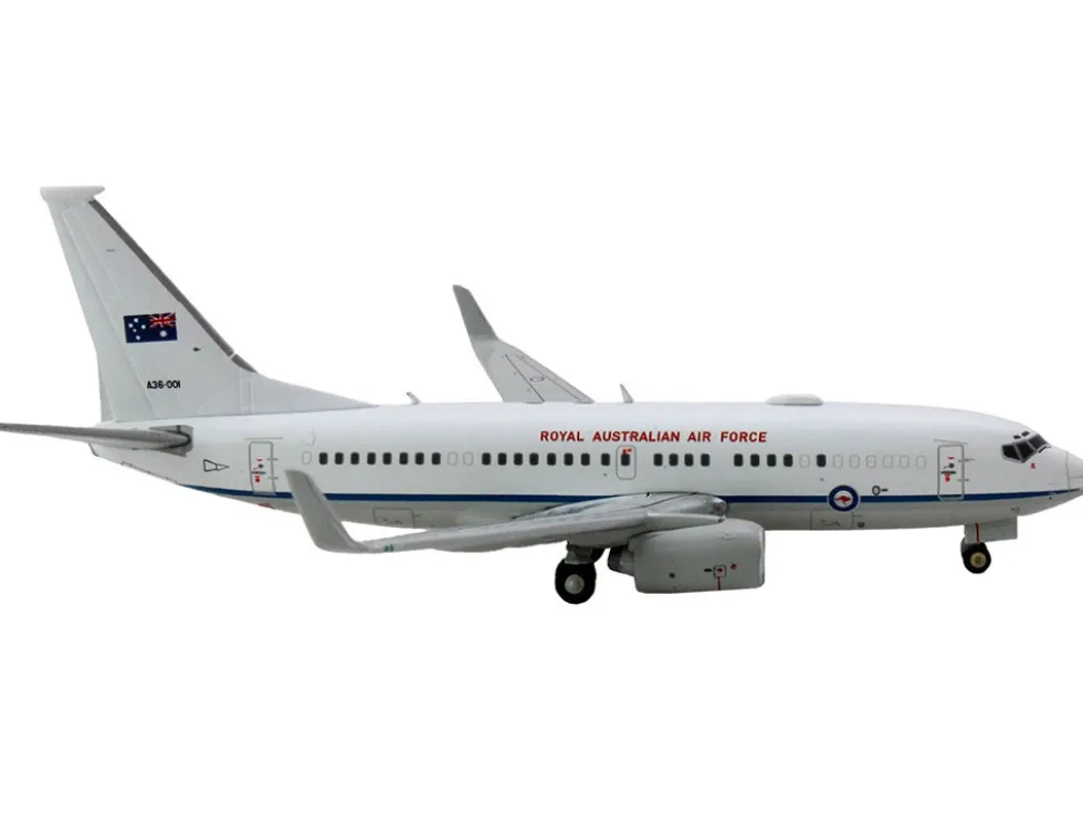 Boeing 737 700 Aircraft Royal Australian Air Force A36 001 White with Blue Stripes Gemini Macs Series 1/400 Diecast Model Airplane GeminiJets GM133