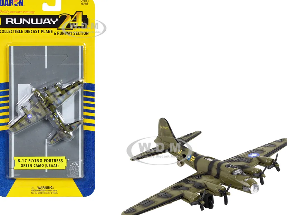 Boeing B 17 Flying Fortress Bomber Aircraft Olive Green Camouflage United States Army Air Force with Runway Section Diecast Model Airplane Runway24 RW030