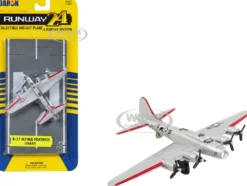 Boeing B 17 Flying Fortress Bomber Aircraft Silver Metallic United States Army Air Force with Runway Section Diecast Model Airplane Runway24 RW035