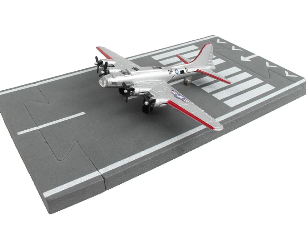 Boeing B 17 Flying Fortress Bomber Aircraft Silver Metallic United States Army Air Force with Runway Section Diecast Model Airplane Runway24 RW035