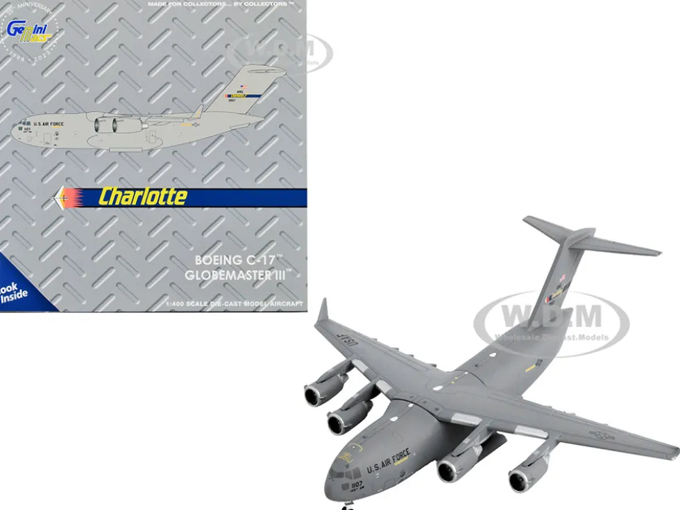 Boeing C 17 Globemaster III Transport Aircraft Charlotte Air National Guard United States Air Force Gray Gemini Macs Series 1/400 Diecast Model Airplane GeminiJets GM137