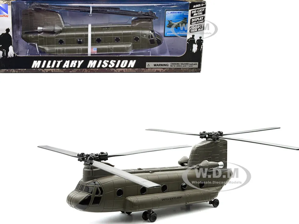 Boeing CH 47 Chinook Aircraft United States Army Olive Drab Military Mission Series 1/60 Diecast Model New Ray 25793
