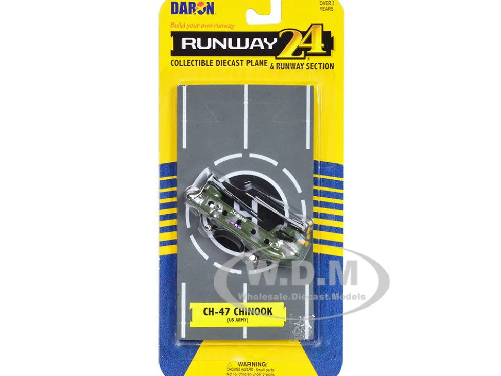 Boeing CH 47 Chinook Helicopter Olive Camouflage United States Army with Runway Section Diecast Model Runway24 RW062