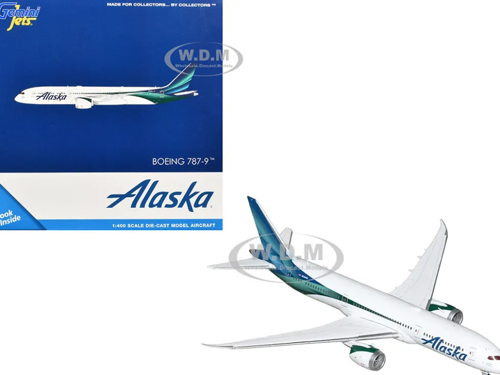 Boeing 787-9 Commercial Aircraft "Alaska Airlines" (N784HA) White with Blue and Green Tail 1/400 Diecast Model Airplane by GeminiJets