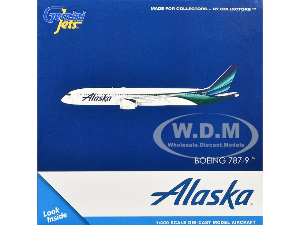 Boeing 787-9 Commercial Aircraft "Alaska Airlines" (N784HA) White with Blue and Green Tail 1/400 Diecast Model Airplane by GeminiJets